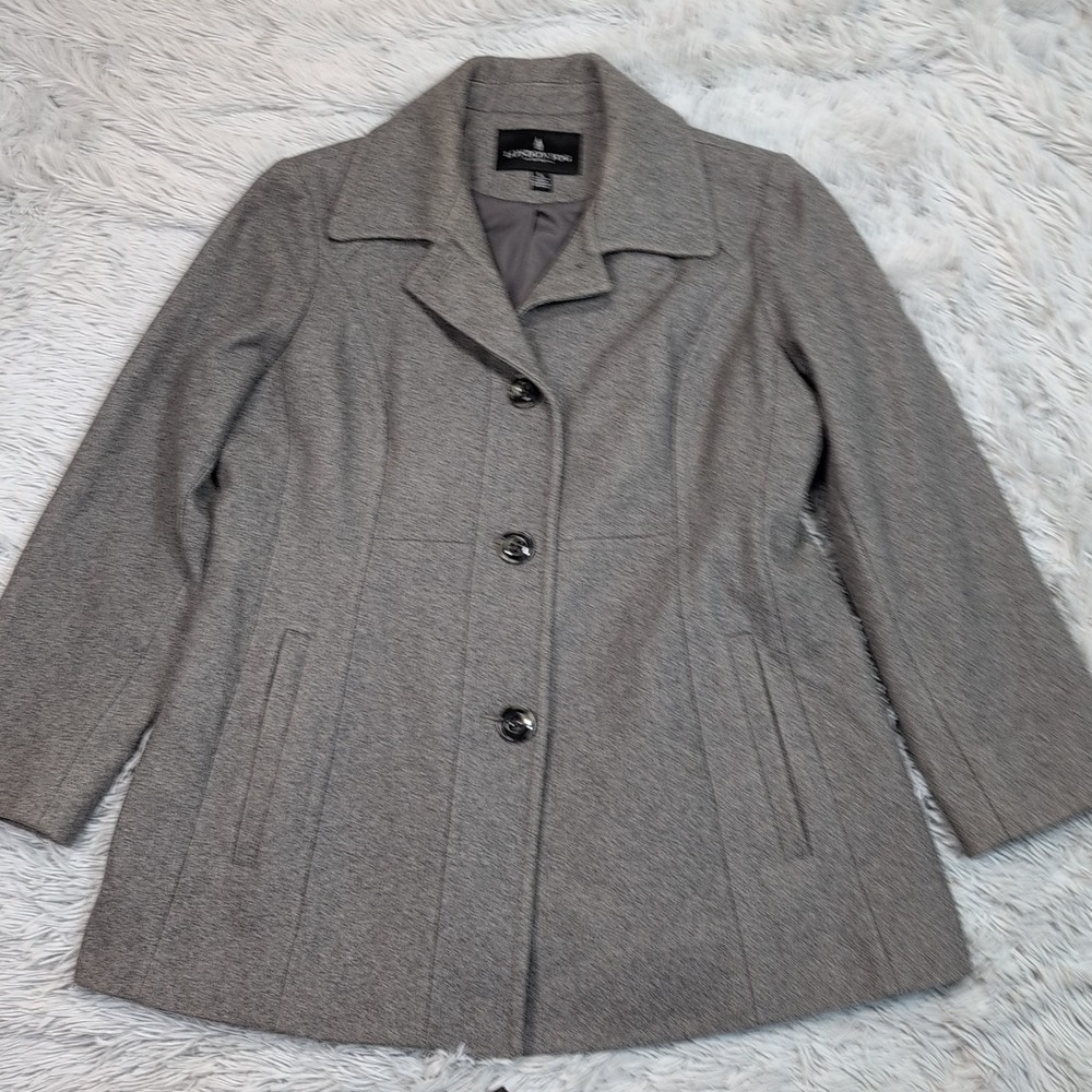 London Fog Jacket Womens L‎ Gray Wool Blend Coat Preppy Pockets Button Up Comfy